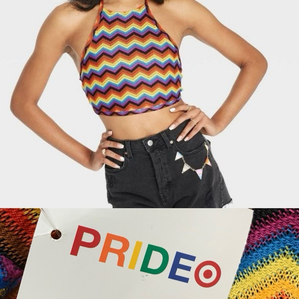 Prideo Rainbow Chevron Knit Halter Crop Top